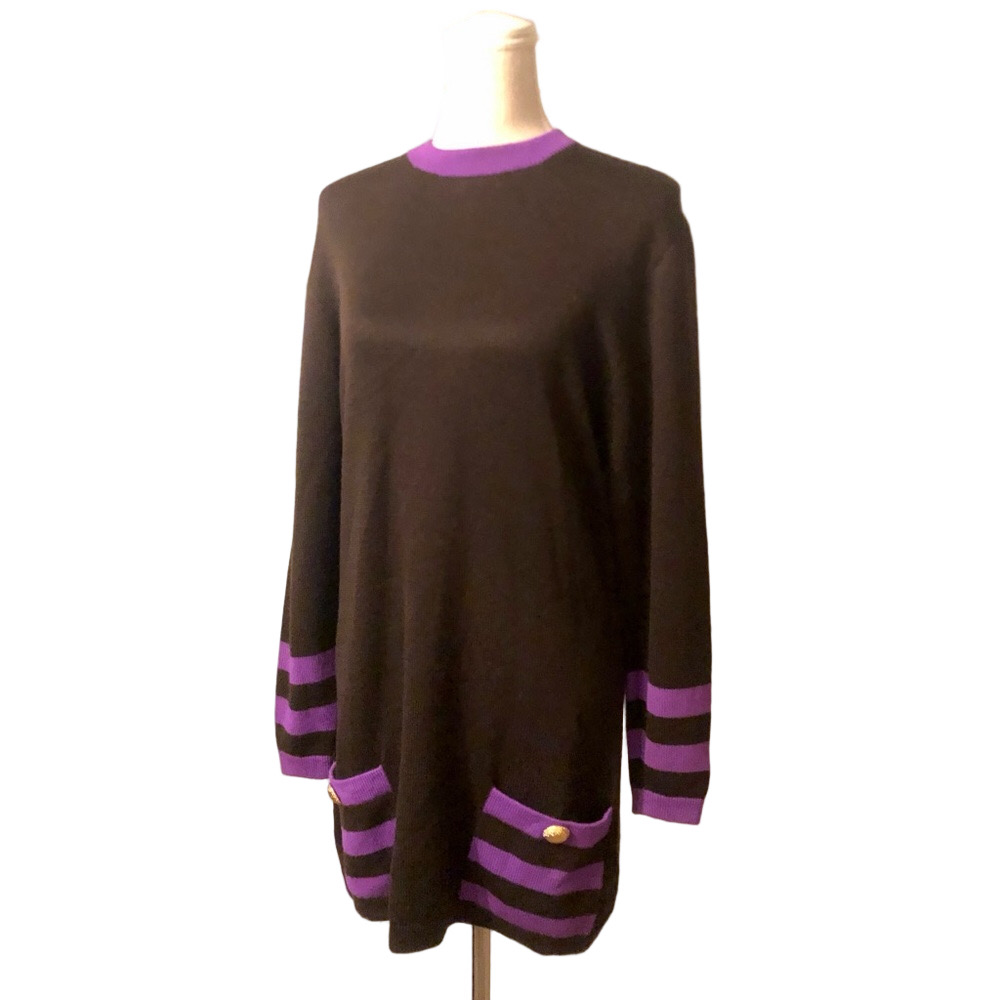 St. John Knit Minidress Tunic Brown with Purple Stripes Vintage Y2K Size 10